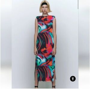 Zara printed tulle midi dress size small
